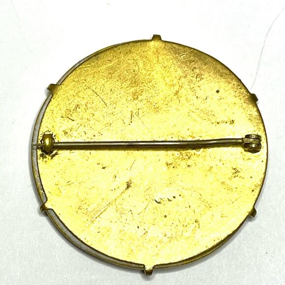 Brooch Hand Painted Porcelain Flower Purple Pink Gold Vtg Estate Jewelry O08 - Picture 2 of 4